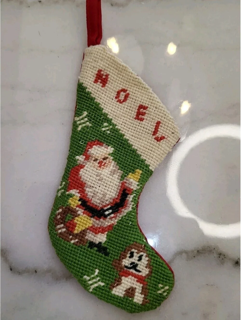 Vintage OOAK Hand Stitched Santa Christmas Stocking Ornament 1950s 7